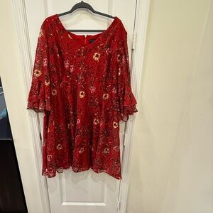 Bell Sleeve Lace Floral Fit & Flare Dress